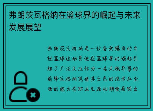 弗朗茨瓦格纳在篮球界的崛起与未来发展展望